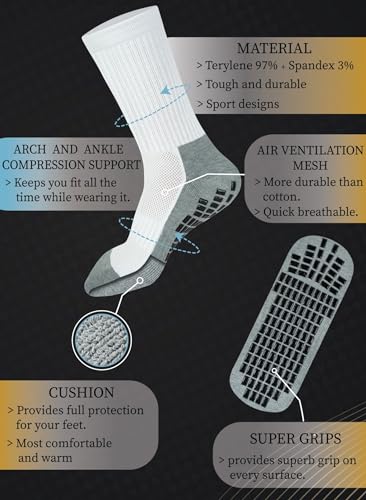 RATIVE Anti Slip Non Skid Ankle and Crew Socks with Grippers for Men Women3