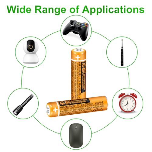 Triangle Power 4 Pack HHR-55AAABU NI-MH Rechargeable Battery for Panasonic 1.2V 550mAh AAA Battery for Cordless Phones