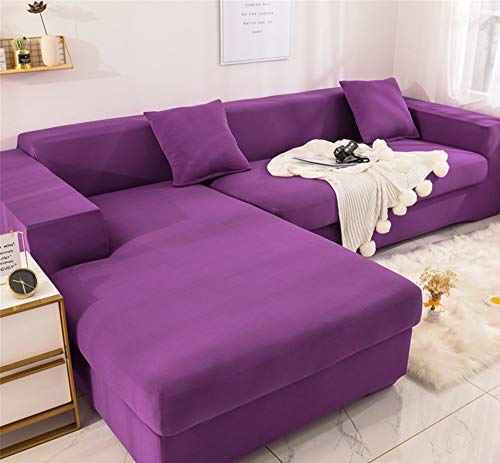 Deike Mild Sofabezug L Form Sofaüberwürfe Elastische Stretch Sofa-Schonbezug Fleckenabweisend Maschinenwäsche Möbelschutz Moderne Ecksofa Überzüge (Lila,2-Sitzer(140-180cm)) Cover