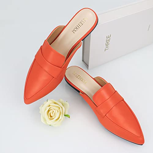 Msehkm Women's Mules Flats- Classic Pointed Toe Design With Comfortable Fit For Everyday Wear- Penny/Leather Slippers Loafers Orange 8 #TOP4