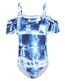 Zestonie Big Girls One Piece Swimsuits Tie Dye Off Shoulder Bathing Suit for Kids Hawaiian Swimwear...