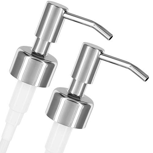 ALTGLAS 2 Pcs Soap Dispenser Pump Head 'Budapest' - Spare Replacement for Standard Neck Size - 26-28 mm Thread From Stainless Steel (Silver Chrome)