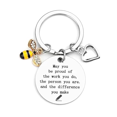 weigongr Teacher Thank You Gifts, Bee Keychain for Women Cute Car Keychain for Women Men Teacher Funny Keychain Appreciation Thank You Gifts Graduation Christmas Inspirational Retirement Gifts,