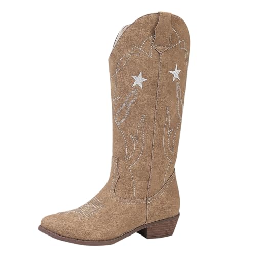 Botas De Mujer Estilo Cowboy Cana Alta con Flecos Comodas Negras Tacon Bajo Elegantes Bordado Tacon Ancho Moda Marrones Vaquera Casual Botas Cowboy De Mujer Ideales Para Temporada Otono Invierno.