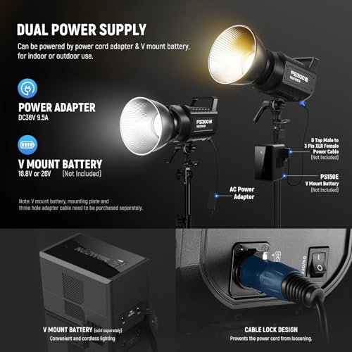 Image of NEEWER FS300B 300W LED Studio Video Light, Bi Color COB Continuous Lighting with 2.4G /APP Control 44500Lux /1m 2700K-6500K CRI97+, 12 Scenes, Bowens Mount Spotlight for Photography Recording Streaming