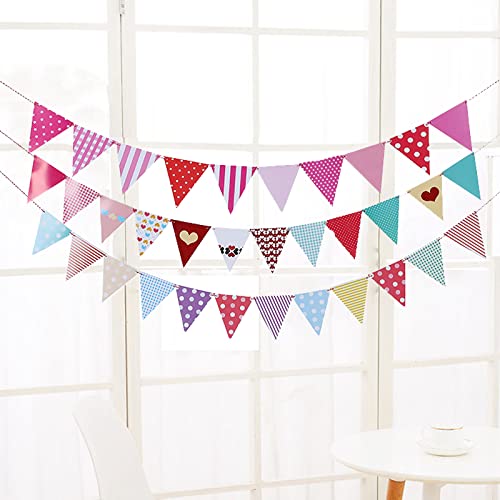 LUKDUNG Lot de 36 guirlandes de drapeaux triangulaires double face en papier multicolore pour anniversaire, fête prénatale, cérémonies, mariage, décoration d'intérieur Cover