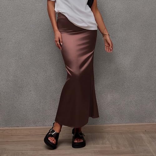 Womens Satin Skirt Silk A Line Swing Pleated Party Wedding Cocktail Skirts High Waist Bodycon Long Maxi Skirt2