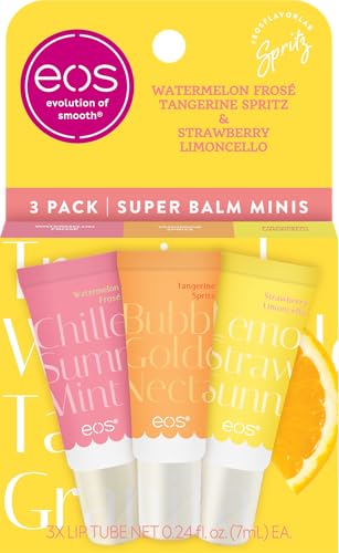 eos Limited Edition 24H Moisture Mini Super Balm Amalfi Sunset - Hydrating Moisturizing Lip Treatment For Dry Lips Travel Size Shea Butter Cruelty-Free 0.169 fl oz 3-Pack