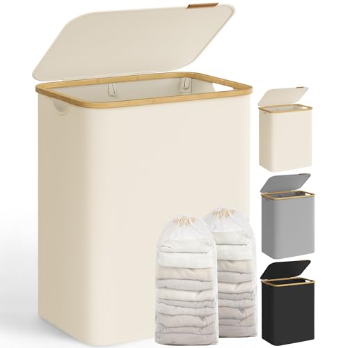 SONGMICS Wäschekorb mit Deckel, Wäschesammler mit 2 Fächern, 130 L,...