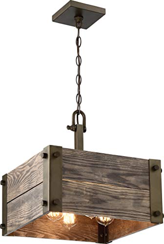 Image of Nuvo 60 /6423 Winchester 4-Light Square Pendant with Bronze & Aged-Wood Bronze Finish