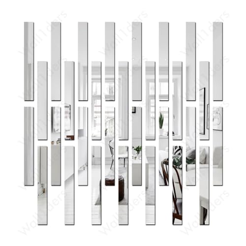 30 Strip Designed Silver Mirror Stickers for Wall, Acrylic Stickers, Wall Stickers for Hall Room, Bed Room, Kitchen