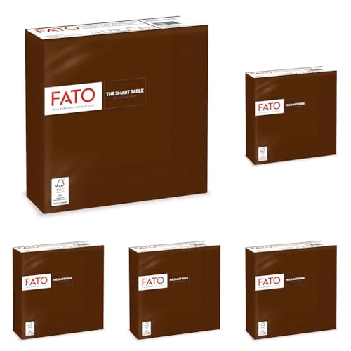 Fato - Lot de 250 Serviettes de Table Papier Jetables, Idéal Pour Les Repas Et Buffets, Taille 33x33, Pliés en 4 et 2 Plis, Couleur Chocolat, 100% Pure...