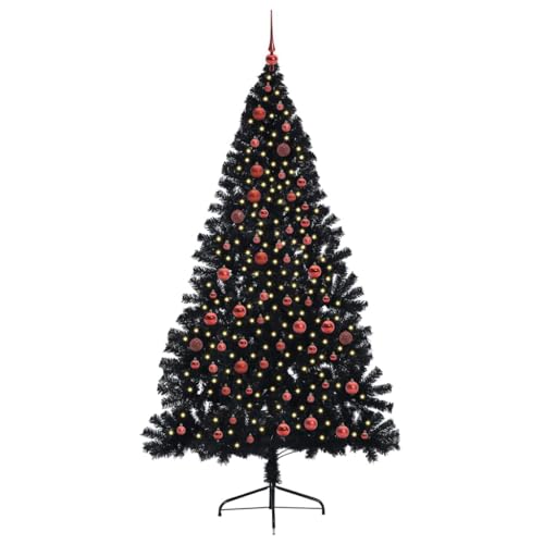 Árbol de Navidad artificial negro 210 cm preiluminado para evitar cables en decoraciones de hogar 4