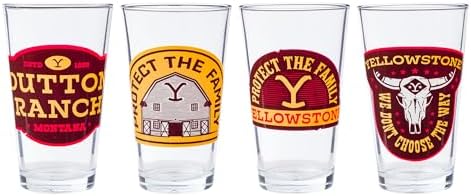 Amazon.com | Silver Buffalo Yellowstone Multi Badge 4pc Pint Glass Set ...