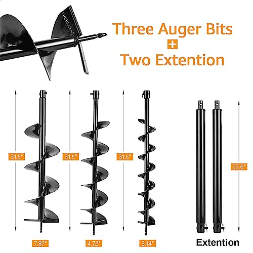 TUOKE 72cc Post Hole Digger 2 Stroke Petrol Gas Powered Earth Digger with 3 Auger Drill Bits (4" 8" & 12") + 2 Extension Rods for Farm Garden Plant - Thumbnail 3