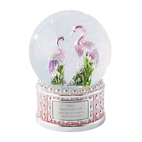 THINGS REMEMBERED Engraved Jeweled Flamingo Musical Snow Globe (Free Customization), Plays Flower Song Music