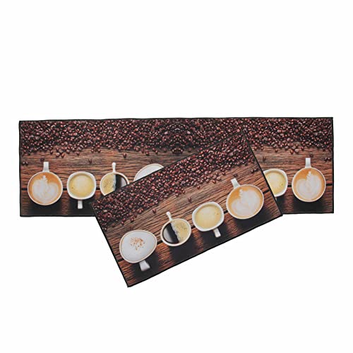 LY4U 2 Stück rutschfeste Küchenteppiche Wasserabsorbierend Maschinenwaschbar Teppich (40 x 60 cm + 40 x 120 cm, Kaffee) Cover