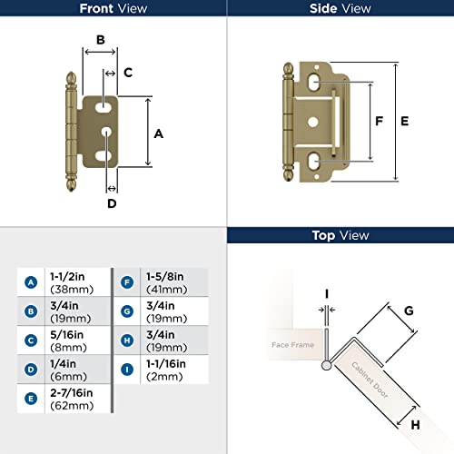 Amerock Pk3180Tbbbz | Cabinet Hinge | 3/4 In. (19 Mm) Door Thickness | Full Inset | Partial Wrap | Ball Tip | Golden Champagne | Kitchen Cabinet Door Hinge | Single Hinge | Functional Hardware #TOP3