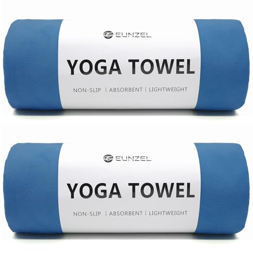 Eunzel 2 Pack Hot Yoga Towel Non Slip Yoga Mat Towel Non-Slip Sweat Absorbent Microfiber Towel for Hot Yoga, Pilates and Workout 72" x 26.5", Navy