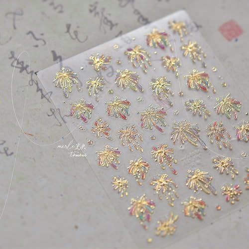 Image of Fireworks Nail Stickers Decals Gold Nail Decals Colorful Jelly Design 5D Embossed Nails Charms Supply for Women Girls Manicure DIY Decoration Accessories