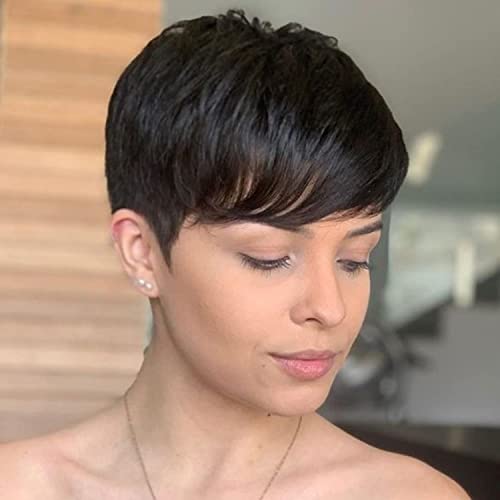 Flandi Short Pixie Cut Wigs for Black Women Human Hair Short Wigs Human Hair Short Boy Cut Wigs for Women Color 1B# (Black 1B#)