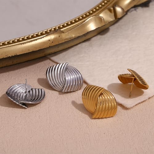 Boucles d'oreilles géométriques acier et titane rayures design rétro minimaliste - 6