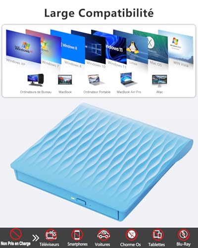Lecteur CD DVD externe pour PC portable graveur USB 3.0 universel compatible Linux et Windows - 4