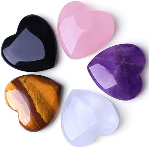 5 PCS QINJIEJIE Natural Healing Crystal Chakra Heart Stones Tumbled Gravel Rose Quartz Amethyst Colorful Crystals Bulk For Witchcraft, Reiki Energy Balance, Yoga,Home Decor，Holiday Women Love Gift