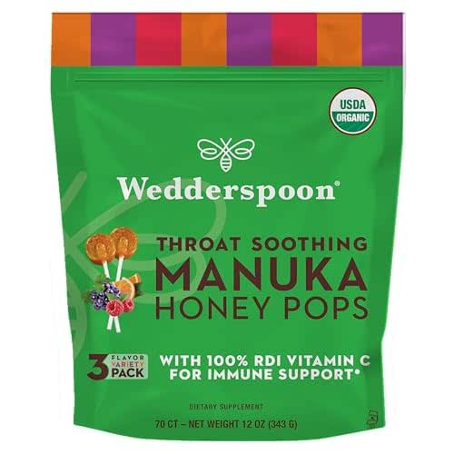 Wedderspoon Organic Manuka Honey Lollipops, Variety Pack, 70 Count (Pack