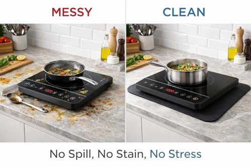 Image of Induction Cooktop Mat for Kitchen | Heat Resistant (450F) Silicone Mat | Anti Slip, Oil & Spill Proof | Washable & Reusable Countertop Protector | Stove Base Pad Big Size