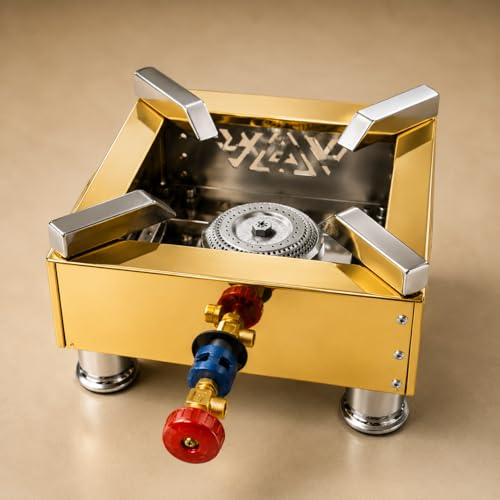 Image of Square Catering Burner 10x10 Inch LPG Gas Stove Commercial Stove Heavy Duty Gold Stainless Steel Portable Cooking Burner
