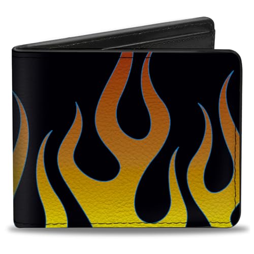 Buckle-Down Men's PU Bifold Wallet-Flames Black/Yellow/Orange, Multicolor, 4.0