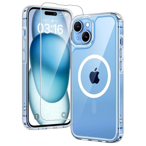 Image of Back Cover Case + Screen Protector for Apple iPhone 14 Plus | Mag-Safe Compatible | Transparent Mobile Phone Back Cover for i Phone 14 Plus | i Phone 14Plus TPU Transparent Back Cover