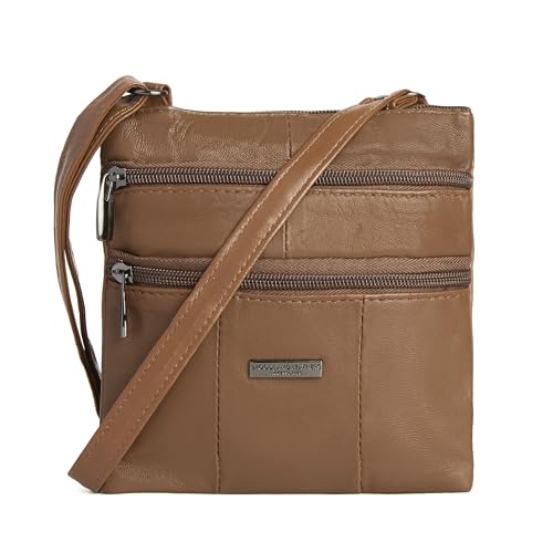 Woodland Leathers Lorenz - Bolso cruzado pequeño de piel suave auténtica para mujer, Bronceado (18 x 18 cm), Small Woodland Leathers Lorenz - Bolso cruzado pequeño de piel suave auténtica para mujer, Bronceado (18 x 18 cm), Small