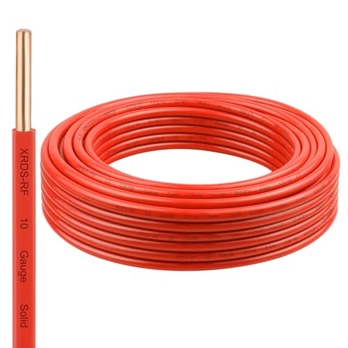 Image of THHN Wire 25 FT, Single Bare Copper Conductor, 10AWG Red Electrical Wire, Solid Building Wire 600V Nylon Sheath Cable for Indoor /Outdoor Applications