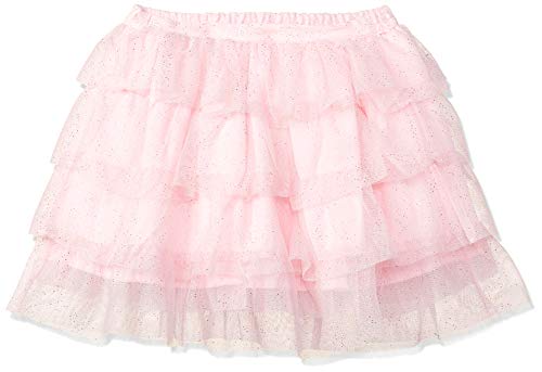 Image of Amazon Brand - Jam & Honey Girls Voluminous Skirt with a Glittery or Heart Print on The Top Layer and Elastic Waistband, Lined