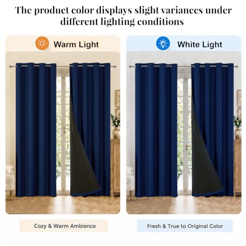 Image of HOKIPO Midnight True Blackout Curtains 7 Feet Long Set of 2, Royal Blue