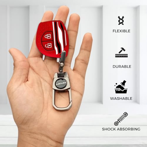 Image of KEYCEPT Tristar Key Cover for Suzuki Swift, Dzire, Ertiga, Baleno, Grand Vitara, Celerio, WagonR, Brezza, Scross, Fronx, Jimny, Ignis (2 Button Remote Key )(Type 2, Red)