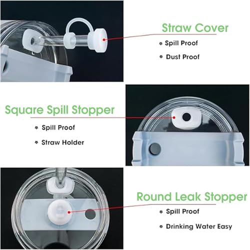 Image of House of Quirk 7 PCS Cup Accessories Set | Tumbler Accessories for 30oz & 40oz | Silicone Boot, Handle Strap, Coin Purse & Straw Covers (Green Charms, Tumbler Not Included)