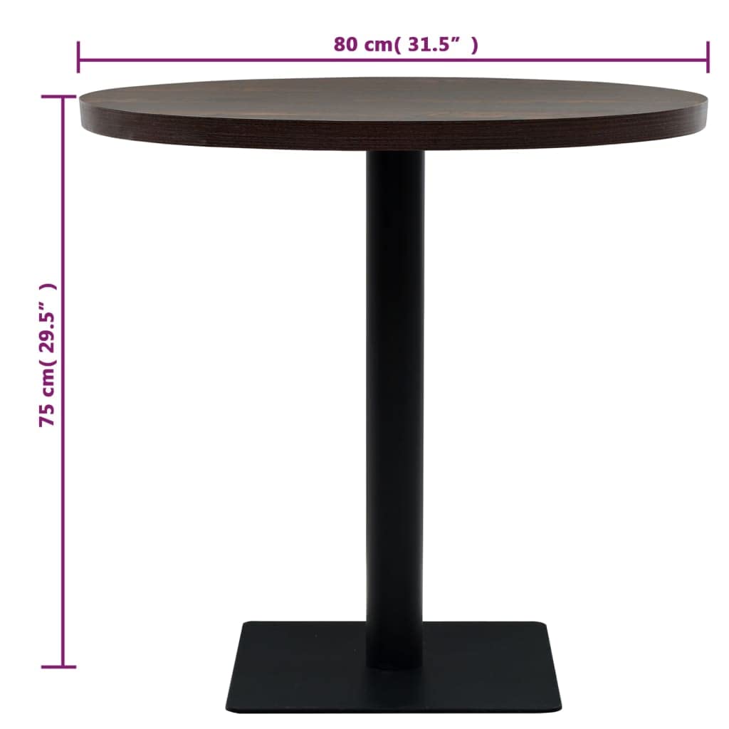 Tavolo da bistrot rotondo in MDF e acciaio, 80 x 75 cm, frassino scuro | Superficie massaggiata, lavabile con un panno umido, facile da montare, ideale per bar o bar
