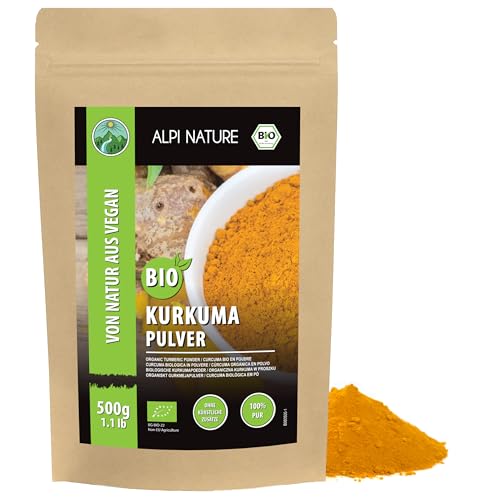 Alpi Nature Curcuma in Polvere BIO 500g, Radice di Curcuma bio Macinata per Cucina e Latte Dorato