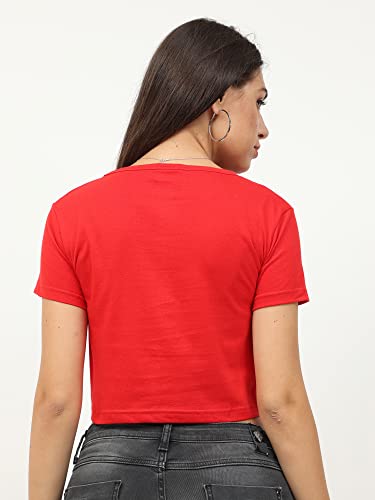 Image of FLEXIMAA Women's Cotton Plain Round Neck Half Sleeve Crop Top