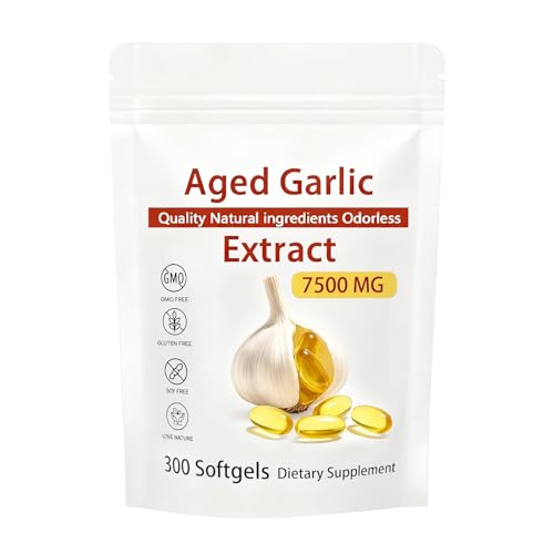 Aged Garlic Extract– 300 Count 7500mg Odorless Organic Garlic Softgels,Natural Health Support,300 Softgels (1 Pack) Aged Garlic Extract– 300 Count 7500mg Odorless Organic Garlic Softgels,Natural Health Support,300 Softgels (1 Pack)