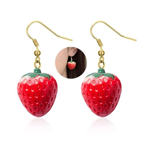 XIAGAW Erdbeerohrringe, Rote Erdbeer Ohrringe, Baumeln, Legierung, Ohrringe