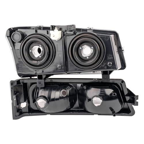 Image of Headlights Assembly for 2003 2004 2005 2006 Chevy Silverado 1500 2500, 03-06 Avalanche (Non Body Cladding Models) Headlamp with Bumper Lights, Black Housing Amber Side