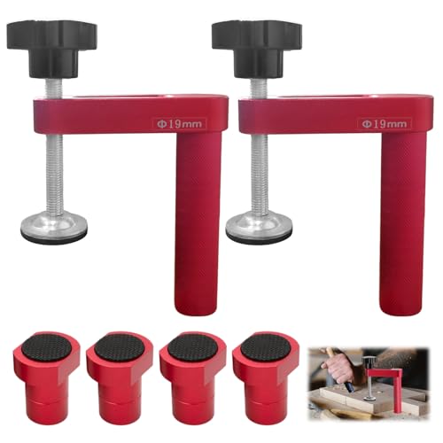 Herramientas de Sujeción para Bancos de Trabajo, Rango de Sujeción 0-80 mm, con Almohadillas Antideslizantes, Abrazadera de Mesa de Aluminio, para Carpintería y Artesanía (Rojo)