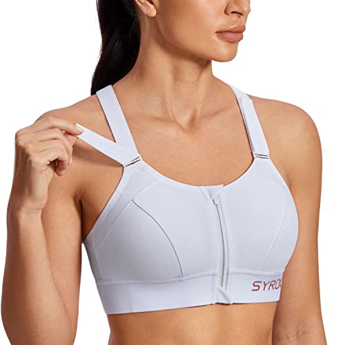 Image of SYROKAN Zip Front Velcro Straps Sports Bra Plus Size | High Impact, Wireless, Removable pads, Plus Size, Running Bra