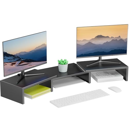 OUTIOE Dual Monitor Stand for Desk, Metal Computer Stand, Desk Shelf Riser,Desktop Organizer for Home and Office Use (Black)