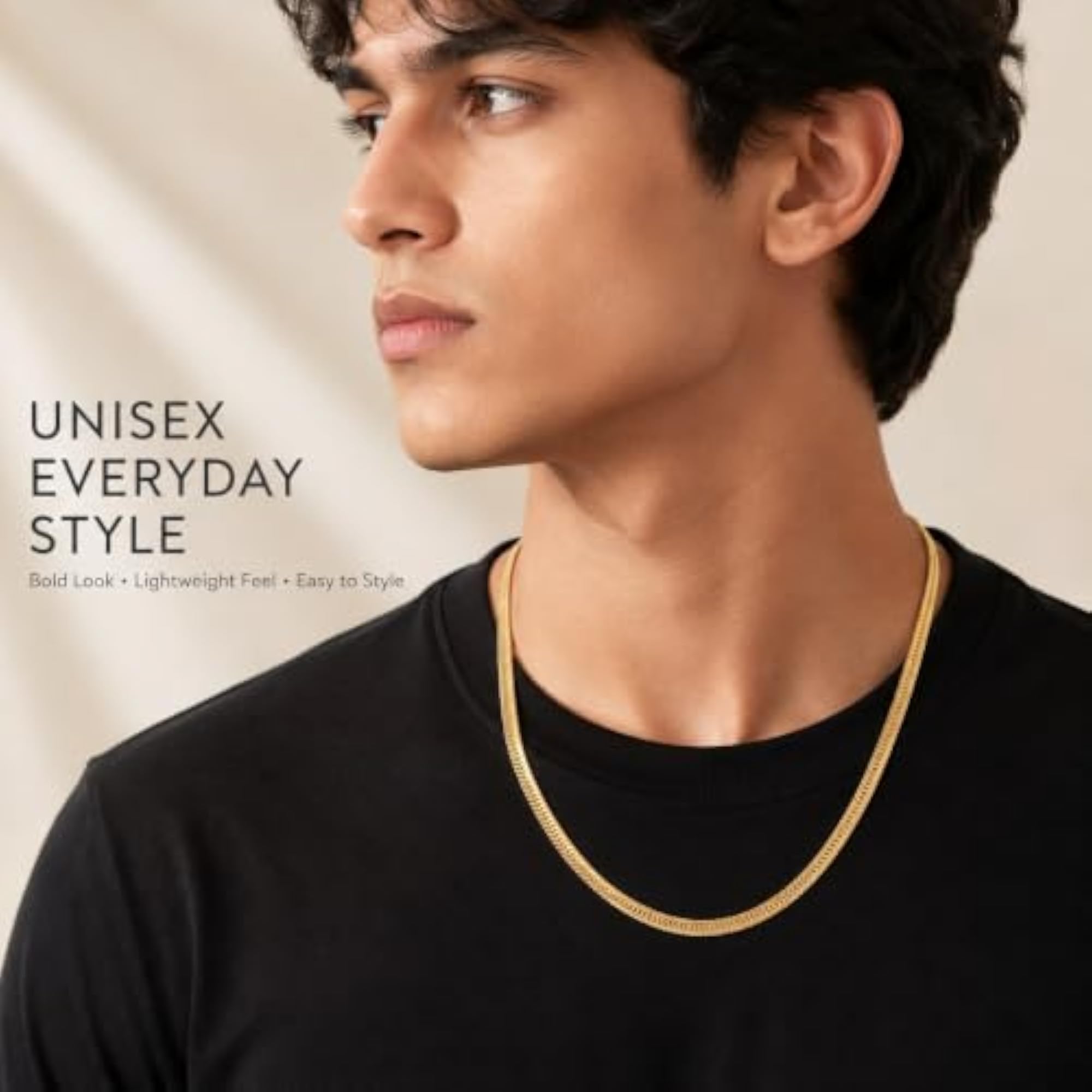 Gold Tone Textured Chain Necklace for Men & Women, Unisex