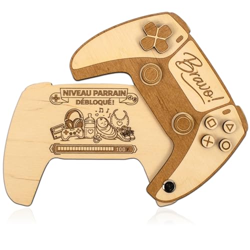 Ernestine - Annonce Grossesse Parrain Gamer – Manette PlayStation en Bois Gravée “Bravo – Niveau Parrain Débloqué”, Cadeau Futur père, Idée Annonce Bébé, Naissance, Noël - annonce grossesse parrains